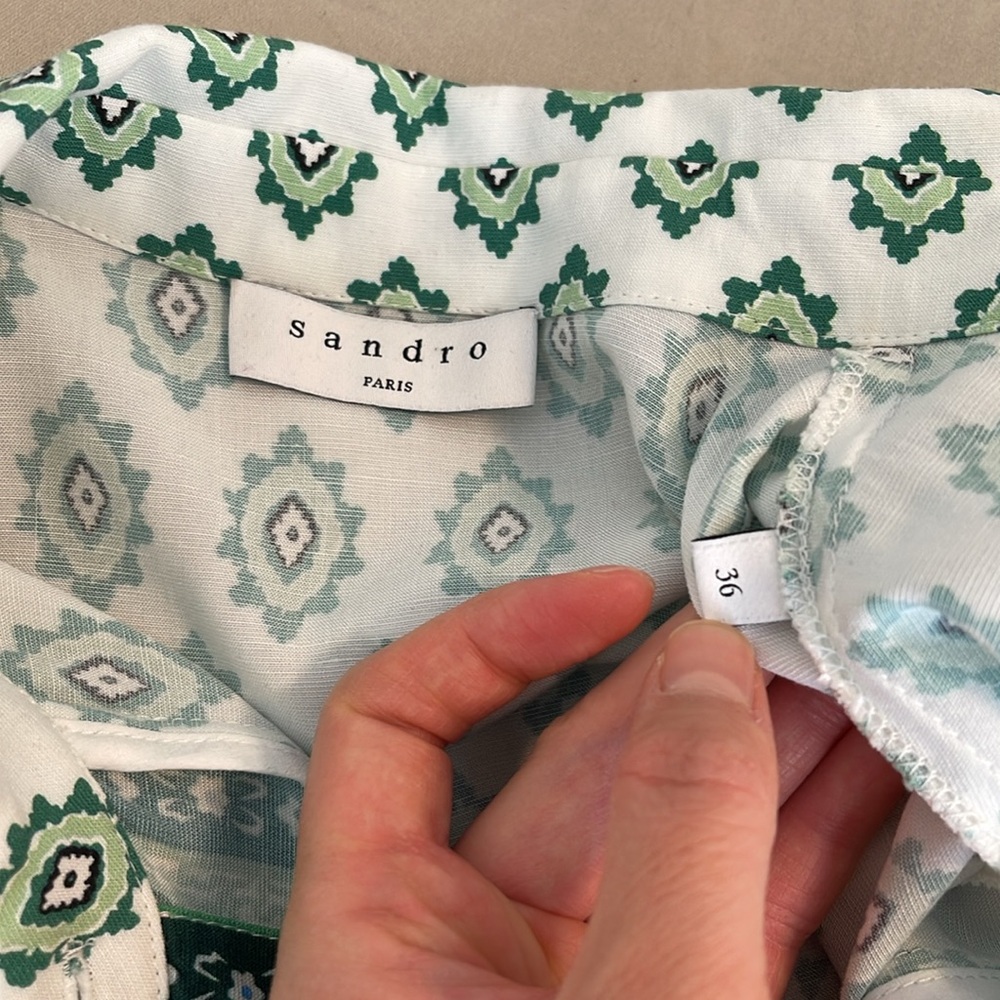 Sandro Green & White Printed Shirt Dress - Picture 5 of 8